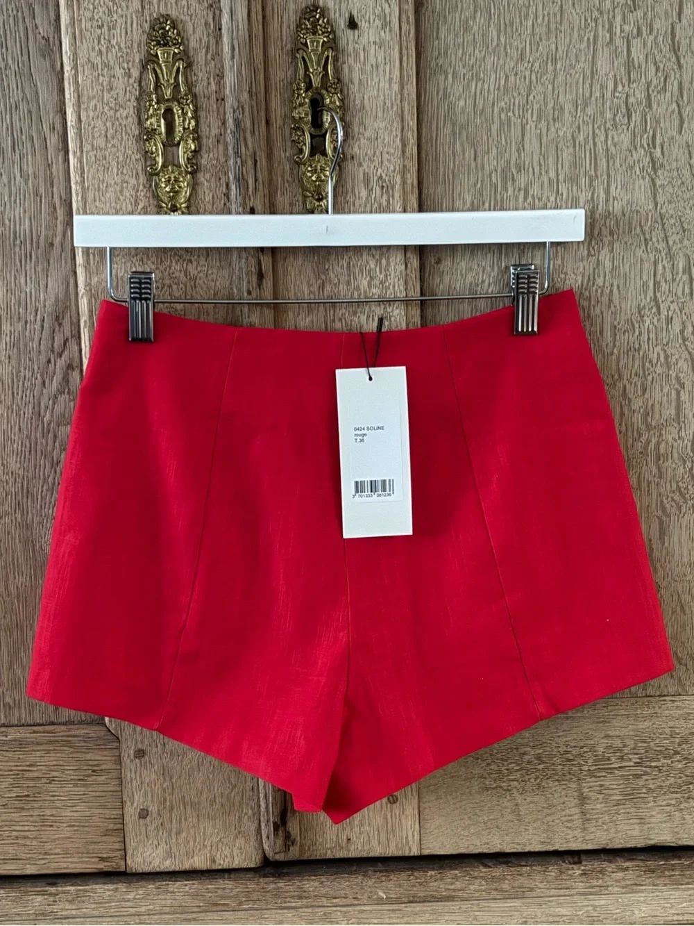 MUSIER PARIS Red Linen Soline Shorts Size 36 (4 US) CURRENT Stock ON REVOLVE